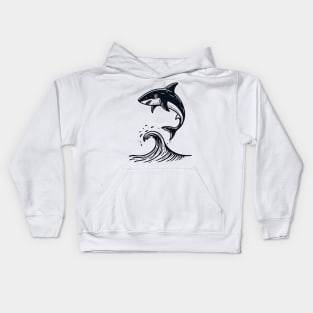 Stick Figure of a Shark in Black Ink Kids Hoodie